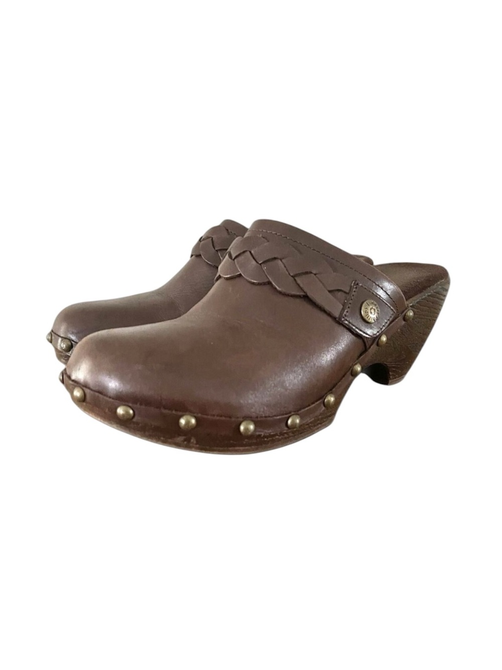 LINDSAY PHILLIPS Y2K Boho Clogs Size 8 Western Brown Leather Mules Studded